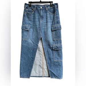 NWT American Eagle ($84.95) Blue CargoPoc Comfort Stretch WB-LR Maxi Denim Skirt